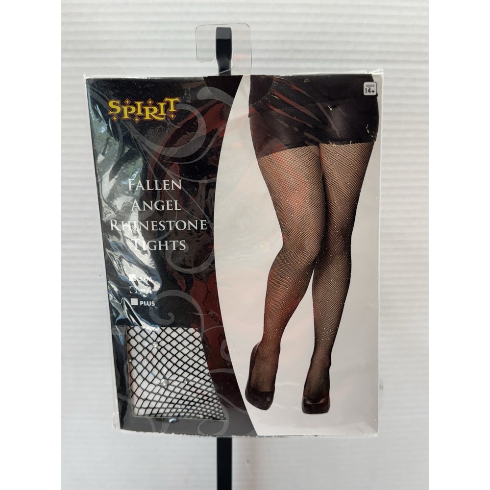 NEW SPIRIT Fallen Angel Fishnet Rhinestone Black Tights, Size M/L Halloween Cute